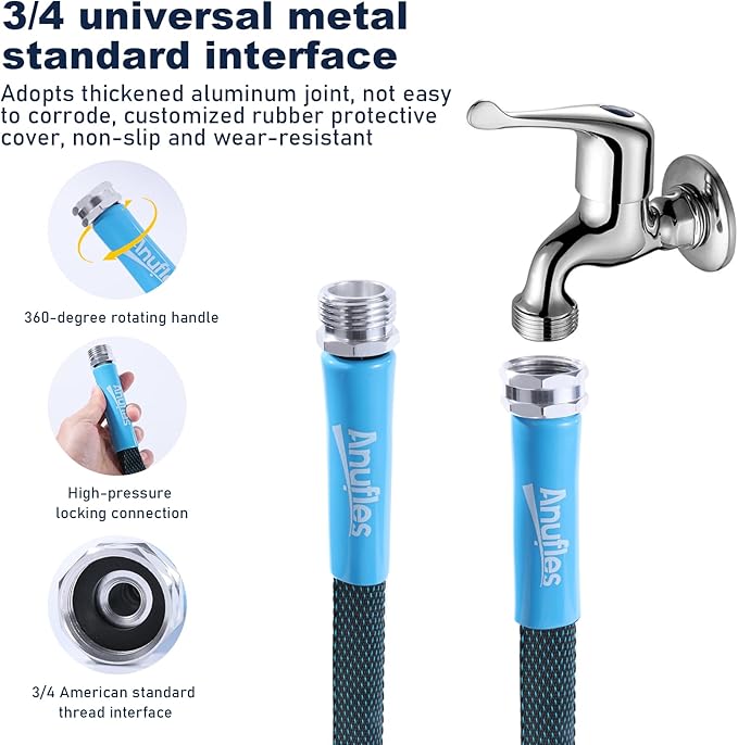 Aunfles 100FT Garden Hose - Flexible Water Hose with 10 Spray Nozzle, Lightweight Design, Easy Storage, Leak-Proof, Compact, Portable, Car Wash for Yard (Blue)