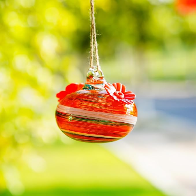 Small Glass Hummingbird Feeders for Outdoors 3in Hanging Blown Glass Ball Humming Birds Feeder with 2 Feeding Ports for Outside Garden Patio Decor for Window