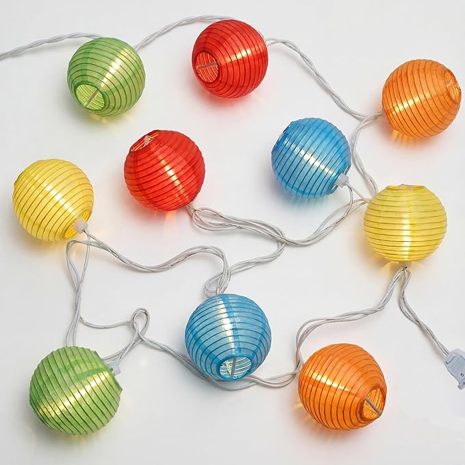 SUNSGNE Lantern String Lights, 8.5FT Indoor Lantern Christmas Lights with 10 LED Colorful Lanterns for Home Patio Party Wedding Bistro Indoor Bedroom Decoration