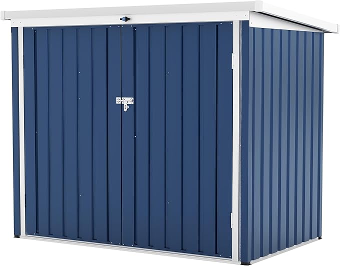 Outdoor Trash Can Storage Box with Lock Latch & Sloped Roof, Outdoor Storage Shed with Galvanized Steel Trash Bin Enclosure for Backyard, Patio & Garden Tool Organization