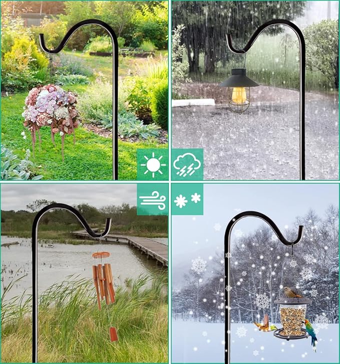 76 Inch Tall Outdoor Shepherds Hook with 5 Prong Base, Adjustable Bird Feeder Pole Hanger for Hanging Outside Birdfeeders, Plant Baskets, Lanterns, Wedding Decor