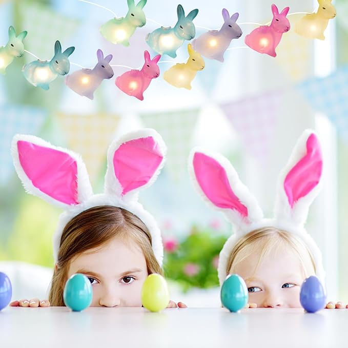 Easter Rabbit Decoration Lights Outdoor, 8.5 Feet Waterproof Bunny String Light with 10 Multicolor Rabbit Shaped Lights for Easter Indoor Bedroom Birthday Party Wedding Decor