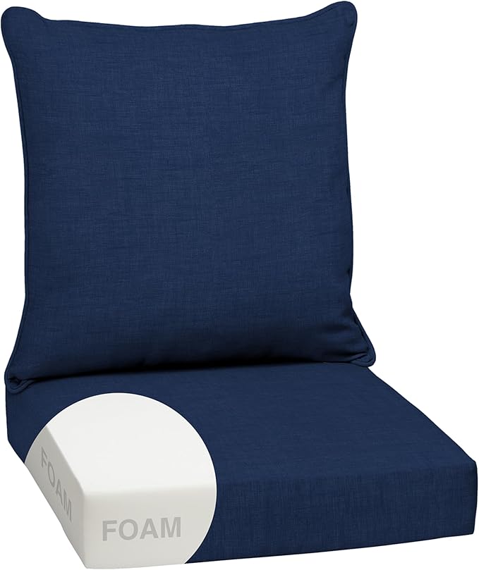 Arden 24x24 Outdoor Foam Deep Seat Cushion Set – Fade-Resistant, Weather-Resistant Outdoor Patio Replacement Cushions Sapphire Blue Leala