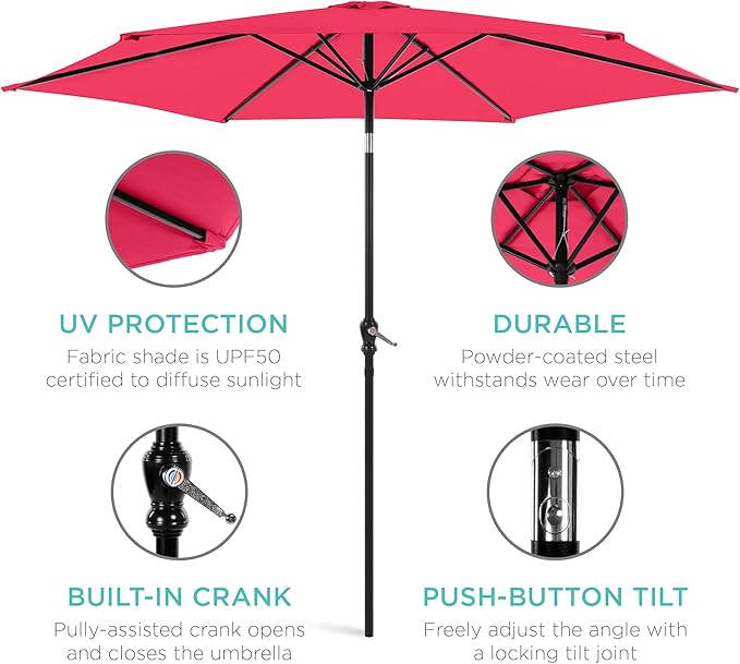 Best Choice Products 10ft Outdoor Steel Polyester Market Patio Umbrella w/Crank, Easy Push Button, Tilt, Table Compatible