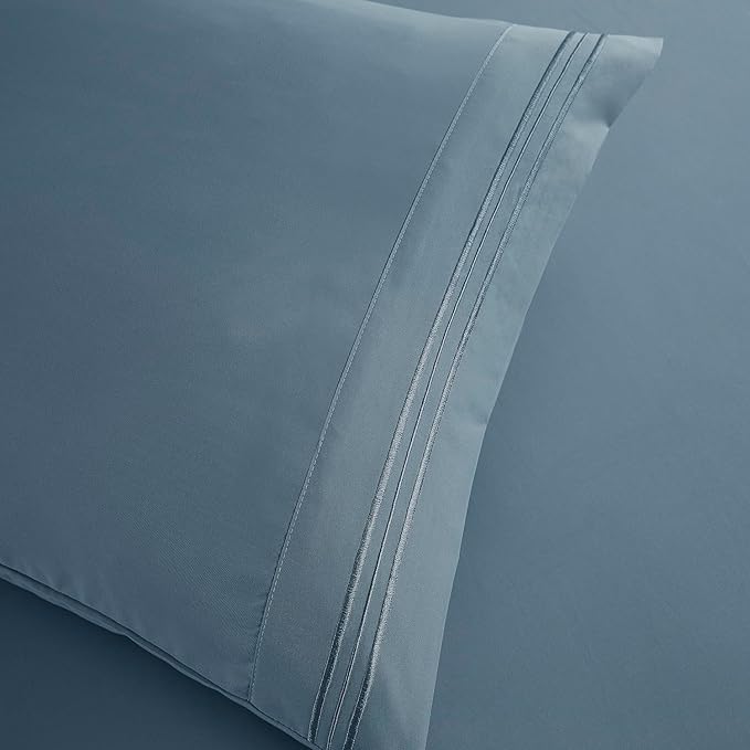 Clara Clark Bed Sheets, Premier 1800 Series Bed Sheet Set, Deep Pocket, Wrinkle, Fade, Stain Resistant, Luxury Soft Bedding Sheets & Pillowcases, California King, Stone Blue