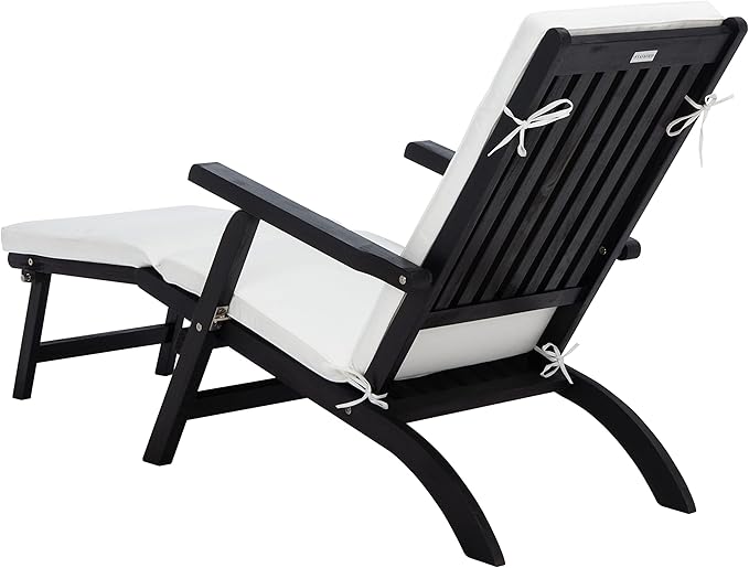 SAFAVIEH Outdoor Collection Palmdale Black Solid Wood/Beige Cushion Chaise Lounge Chair (PAT7015G)