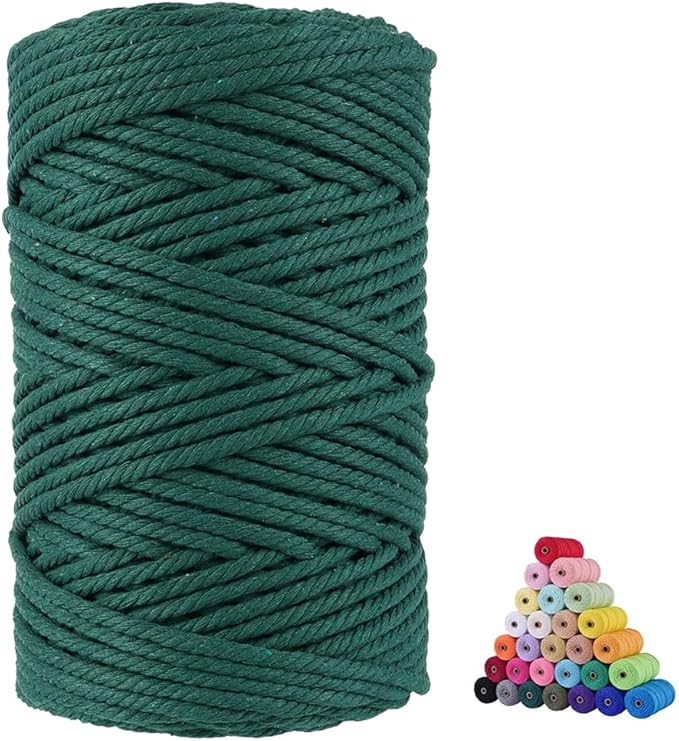 FLIPPED 100% Natural Cotton Macrame Cord,5mm x110 Yards Macrame Cords Colored Cotton Macrame Rope Craft Cord for DIY Crafts Knitting Plant Hangers Christmas Wedding Décor（Blackish Green）…