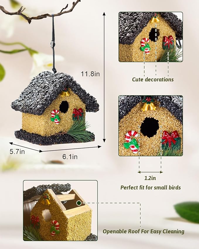 2026 Seeded Birdhouse for Outdoor, Seeded Birdhouse for Outside, Wood Seeded Bird House Covered with birdseeds, Birdseeded Bird Feeders for Outside Hanging