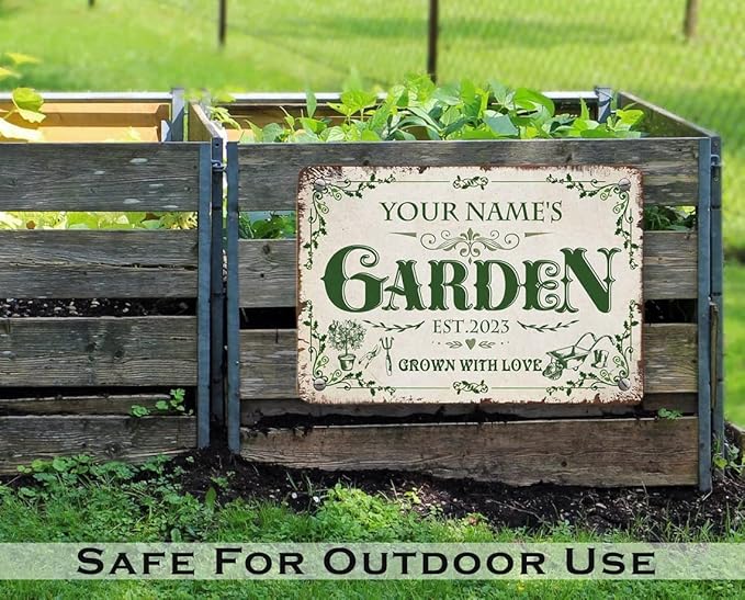 Personalized Metal Signs with Name Made in USA Custom Vintage Garden Sign Waterproof Vintage Decorative Metal Print for Wall Decor Customized Home Garden Ideas Gifts Artwork Prints for Yard Ourdoor