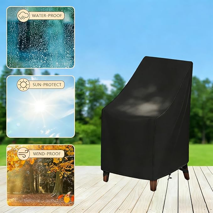High Back Patio Chair Cover,Waterproof Covers for Stackable Dining Chairs,Outdoor Patio Furniture Seating Set Shield (25.6" L x 29.5" W x 47"H,2-Pcs)
