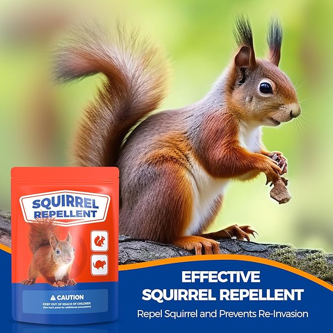 Squirrel Repellent Pouches 12 Packs - Natural Chipmunk Deterrent for Bird Feeders, Flower Pots, Lawn, Garden, Keep Squirrels Out of Attic, Car, Indoor
