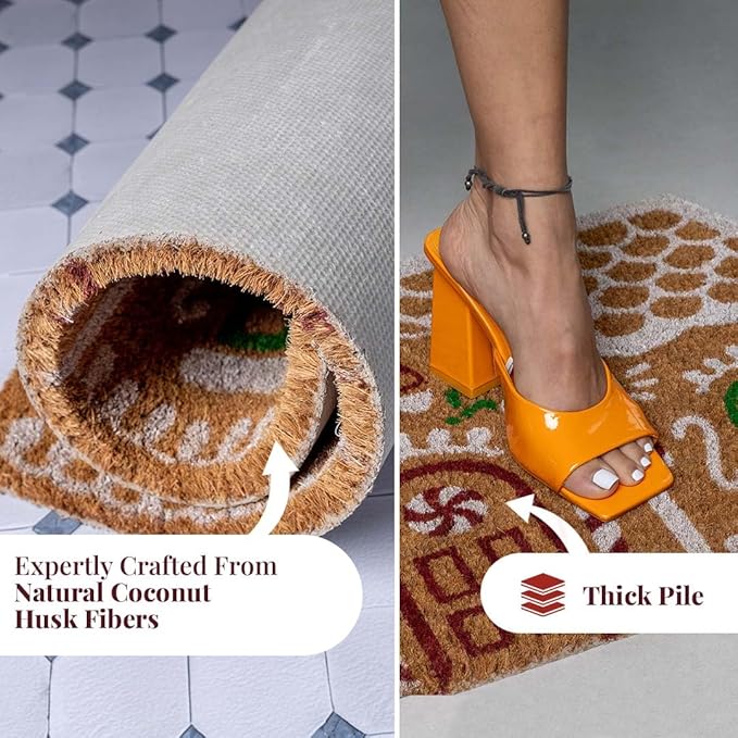 Folkulture Christmas Door Mat Outdoor, Eco Friendly Christmas Door Mats for Front Door, 28 X 16 Inch Welcome Matt or Doormat for Home Entrance, Durable & Anti Slip Coir Door Mats (Gingerbread House)