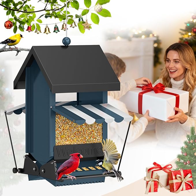 2025 Squirrel Proof Bird Feeders for Outdoors with Weight-Activated, 5LB Metal Hanging Bird Feeders for Outside, Large Wild Feeders for Cardinals, Chickadees, Durable Backyard Feeders
