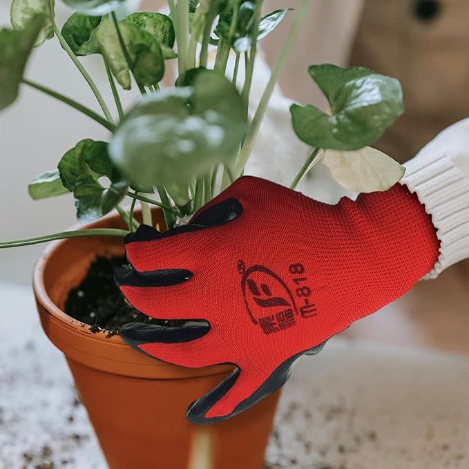 100 Pack Gardening Gloves Bulk for Men Women, Breathable Nitrile Rubber Coated Garden Gloves Dipped Gripping Work Gloves for Construction, Gardening