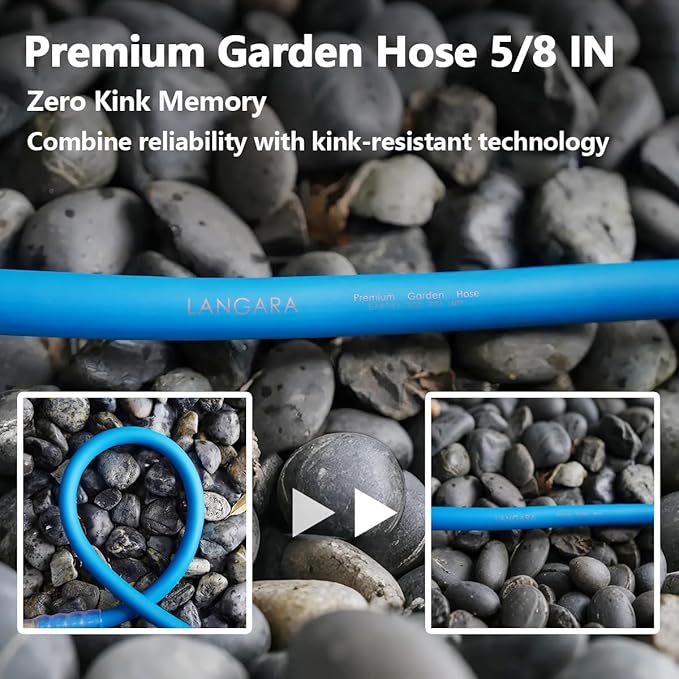 Heavy Duty Premium Garden Hose 25ft x 5/8", 300PSI Working, 1000PSI Burst, Hybrid Rubber Water Hose with Transparent Swivel Handle - Hot/Cold Water - Five Layered Braiding with Brass fittings (Blue)
