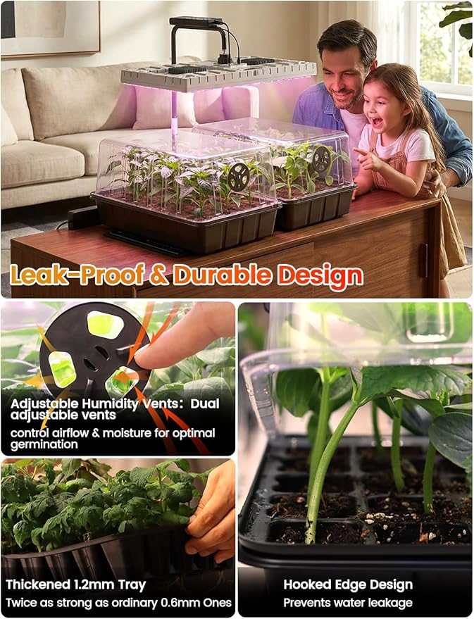 48W Full Spectrum LED Grow Light Seed Starter Kit, 80-Cell Tray with 30W Heating Mat & Adjustable Dome, Waterproof Germination System for Healthy Indoor Seedlings