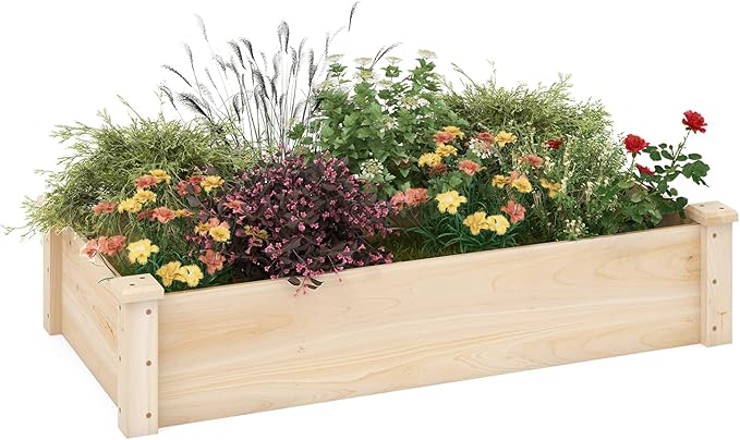 Giantex Wooden Raised Garden Bed, Rectangular Planter Box for Vegetables, Fruits, Flowers, Herbs, 48" Lx24 Wx10 H Outdoor Elevated Planting Bed for Garden, Backyard, Lawn, Patio