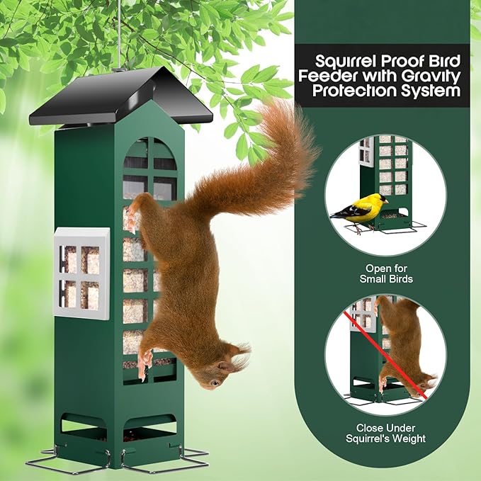 Bird Feeder Squirrel Proof Gravity Protection- Blue Jay Metal Bird Feeders for Outside Hanging - Mesh Cardinal Wild Bird Feeders Birdhouse for Spring,2.5LB Capacity