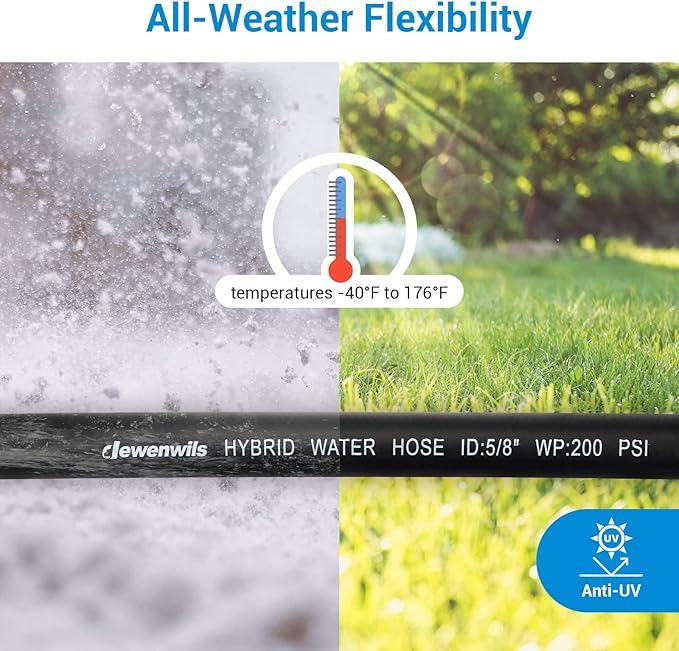 DEWENWILS Garden Hose 25 ft x 5/8", Water Hose with Swivel Handle, Heavy Duty, Lightweight, Flexible Hose for Plants, Car, Yard, 3/4 Inch Solid Fittings, Drinking Water Safe