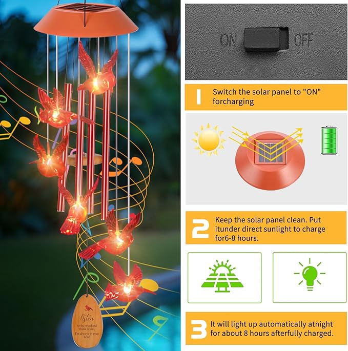 Cardinal Wind Chimes for Outside with 4 Music Aluminum Tubes,Cardinal Wind Chimes for Outside,Best Gifts for Mom Grandma Women Wife Aunt Sister, Unique Mobile Wind Chime, Garden Yard Decor