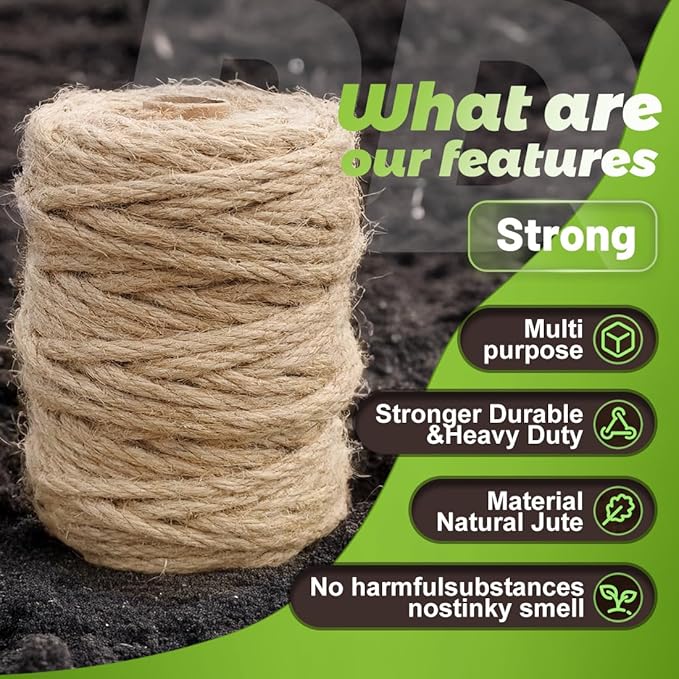 5MM x 150FT Jute Rope 16Ply Heavy Duty and Thick Twisted Rope for Crafts Gardening Cat Scratcher Scratching Post Tree Gift Wrapping Home Christmas Decoration Packing Twine Bulk (5mm* 150ft)