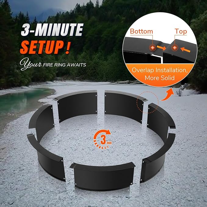 INNO STAGE 31 Inch Fire Pit Ring (35 Inch Outer), Heavy Duty Steel Fire Ring Outside, Large Round Fire Pit Insert, DIY Camping Fire Ring, Above or In-Ground, Black Carbon for Patio Backyard Bonfire