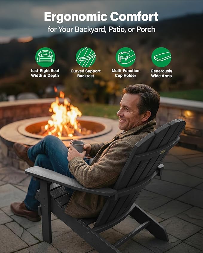 YEFU Adirondack Chairs Set of 6: Plastic Adirondack Chairs - Patio Chairs with Wood Texture - Outdoor Chair HIPS - Lawn Fire Pit Deck Porch Garden Chairs for Adults (Dark Grey)