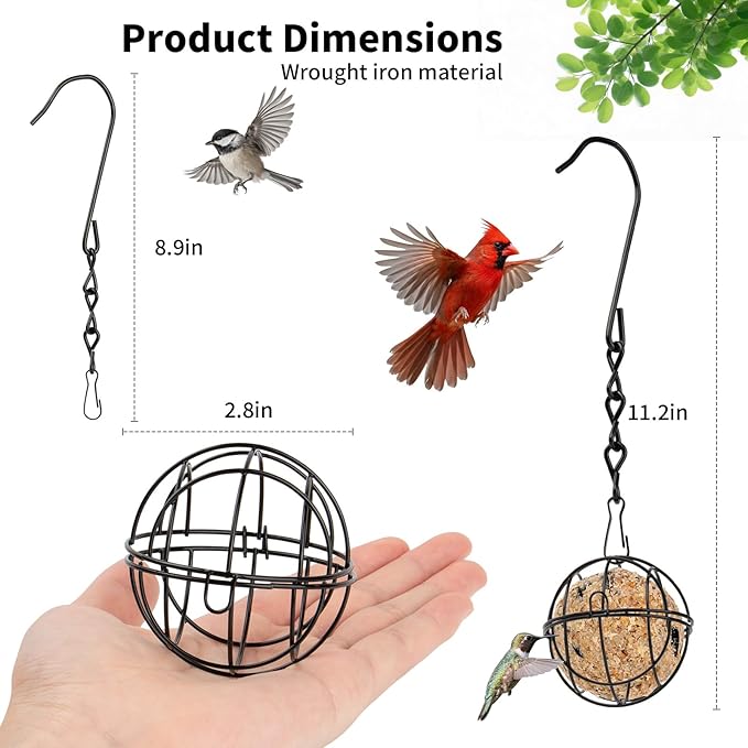 8 Pcs Black Metal Hummingbird Feeders - Squirrel Proof Round Suet Ball Feeders for Outdoor Hanging, Bird Watching Gifts for Wild Birds Garden Window