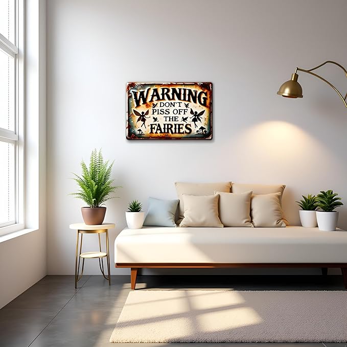 Vintage Rustic Fairy Warning Sign: Don't Piss Off the Fairies - 7.9" x 11.9" (30cm x 20cm) Perfect for Home, Garden, Cafe, Bar, Restaurant, Farm, Club, Shop