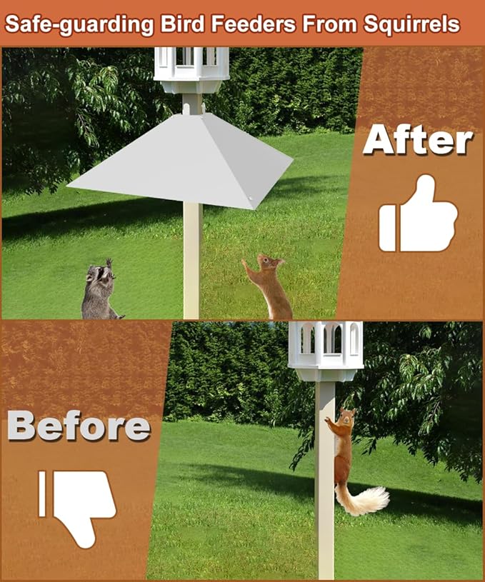 Metal Squirrel Baffle for 4x4 Post, Outside Wooden Pole Mount Squirrel Guards for Bird Feeders, 17 Inch Squirrels Deterrents Stopper to Deter Racoons, White, 2pcs