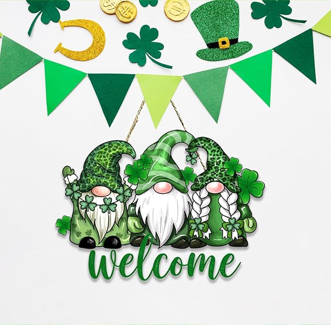 St Patricks Day Door Decorations, St Patricks Day Gnome Decorations, Shamrock Decoration, Shamrock Gnome Wood Hanging Sign for Office Party Porch Yard Outdoor Indoor Home Decor Irish Decor