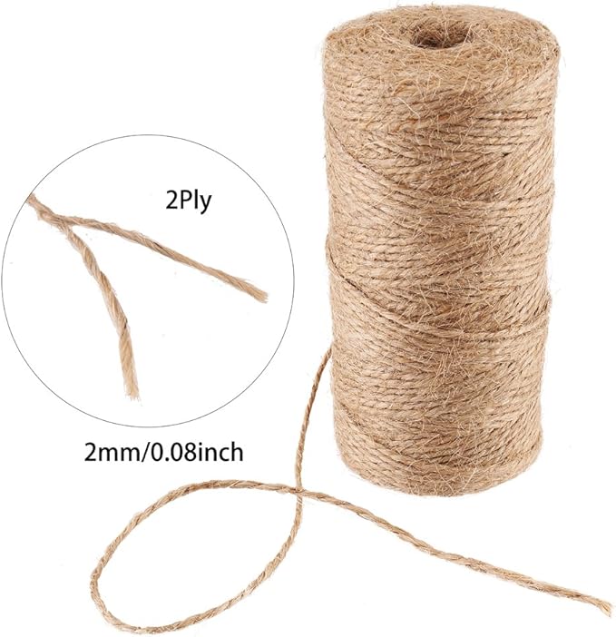 CCINEE Natural Jute Twine 328 Feet Burlap Rope String for DIY Crafts, Festive Decoration, Gift Wrapping and Gardening Applications 2mm(2 Ply)
