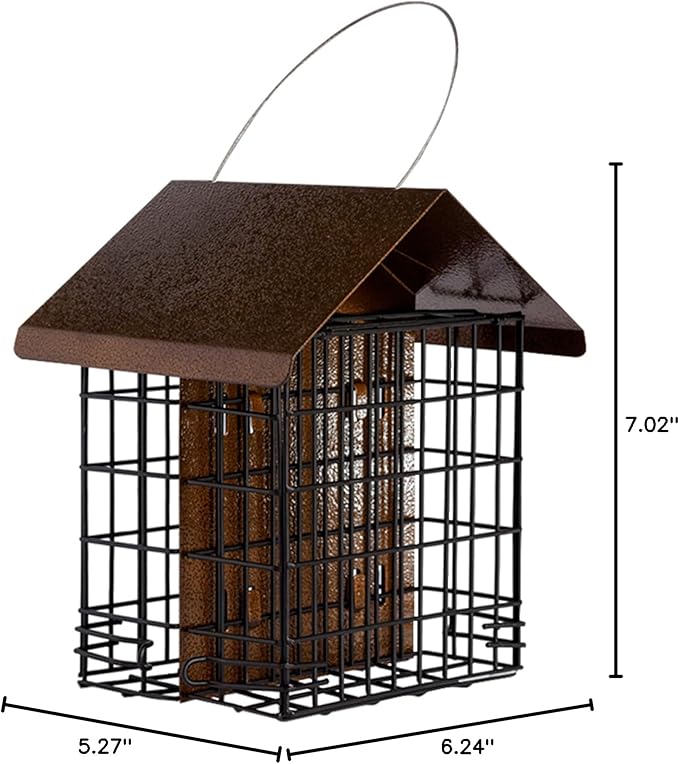 MEKKAPRO Suet Feeder for Outside Hanging Metal Roof, Woodpecker Feeder, Two Suet Bird Feeder Capacity, Cage Hanger Hanging Bird Feeder Easily Fits 2 Suet Cakes Holder - Wild Bird Feeder Basket
