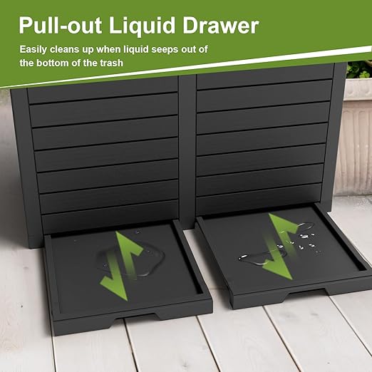 EFU 76 Gallon Outdoor Trash Can,Waterproof Resin Garbage Can with Tiered Lid & Drip Tray, Outside Trash Bin for Patio,Kitchen, Backyard & Deck, Black