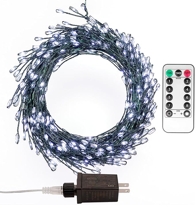 Firecracker Fairy Lights,50FT 500Leds Waterproof Twinkle Lights Plug in,8 Modes Remote String Light for Indoor Outdoor Christmas Wedding Birthday Patio Garden Decor,Green Wire,Cool White