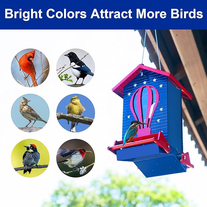 Squirrel Proof Bird Feeder Metal Hanging Seed House Feeders for Outdoors Weight -Activated Protection, Water & Chewing Proof, 5 lbs Large Capacity Anit Squirrel Outside Backyard
