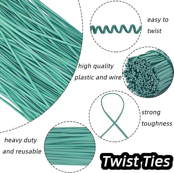 Green Plastic Twist Ties Bulk, 6 Inch Reusable Twist Ties Garden Ties for Plants, 500 Pcs Metallic Twist Ties for Bread Bags, Vines and Wrapping Cords, Christmas Decor
