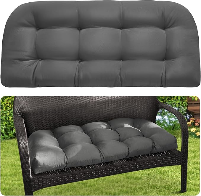 MAGIC ELEPHANT Outdoor Bench Cushion, Memory Foam Loveseat Cushion for Patio Furniture Wicker Chair, Settee Porch Swing Seat Cushion, 44 x 19 Inches (Grey)