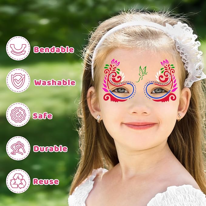 8 PCS Face Stencils Reusable Face Tattoo & Body Makeup Painting Template for Drawing Mask Wood Wall DIY Home Decorations Party Supplies 7.9 x 4.7 Inch