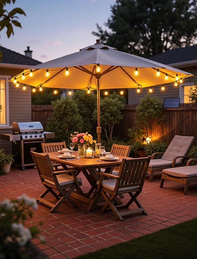 25FT Solar String Lights Outdoor with Remote, Waterproof Dimmable 3 Modes Patio Lights with 10+1 LED Shatterproof G40 Bulbs for Backyard-Black