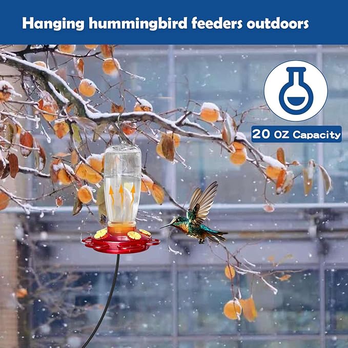 DOUBFIVSY 2 in 1 Heated Hummingbird Feeders for Outdoors, 19℃/66℉ Constant Temperature Window Hummingbird Feeder with Hooks & Suction Cups Anti Freezing Hummingbird Feeders for Winter, Garden