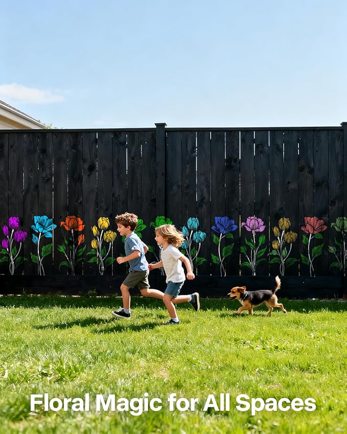 10"x14" Large Flower Stencils for Painting on Walls, Reusable 3PCS Flower Stencil for Garden Fence, Floral Stencil Kit for Wood Fabrics Furniture