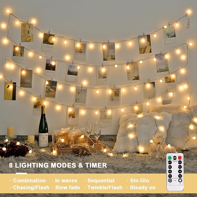 JMEXSUSS Globe Battery Operated Christmas Lights Indoor, 100 LED Battery Powered String Lights Outdoor Waterproof, 33ft Christmas String Light with Remote Timer for Bedroom Camping Decor, Warm White