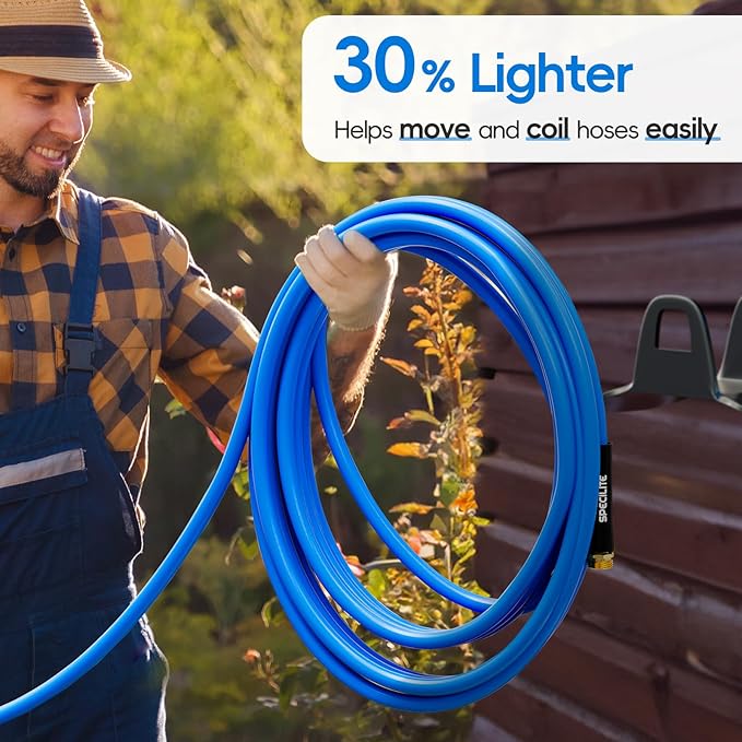 SPECILITE Hot/Cold Garden Water Hose 200 ftx 3/4 in, -50℉ To 190℉, Heavy Duty, Flexible, Burst 605 Psi, Lightweigh, Upgraded Rubber Pipe with 3/4" Brass Fittings For Backyard, Outdoor, Farm, Blue