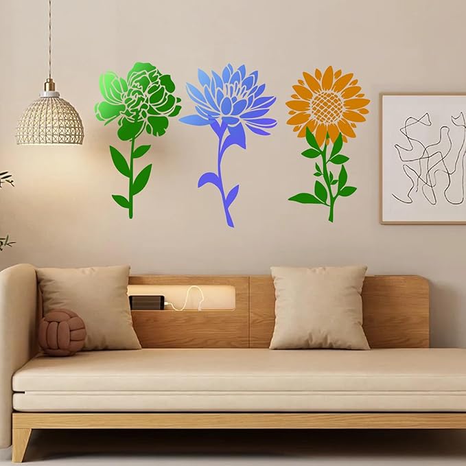 10Pcs Large Flower Stencils for Painting, 14 inch Floral Templates Drawing Patterns for Walls Fabric Wood Furniture Garden Fence Sunflower DIY Decor