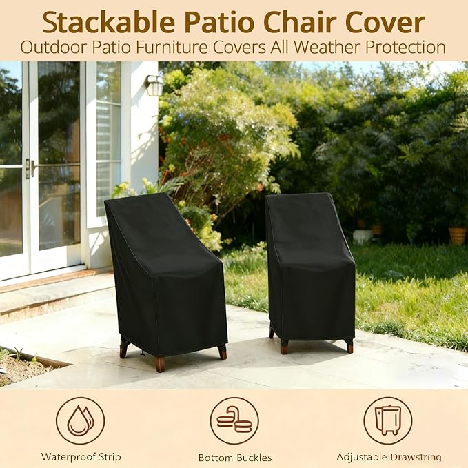 High Back Patio Chair Cover,Waterproof Covers for Stackable Dining Chairs,Outdoor Patio Furniture Seating Set Shield (27”W x 30”D x 42”H,2-Pcs)
