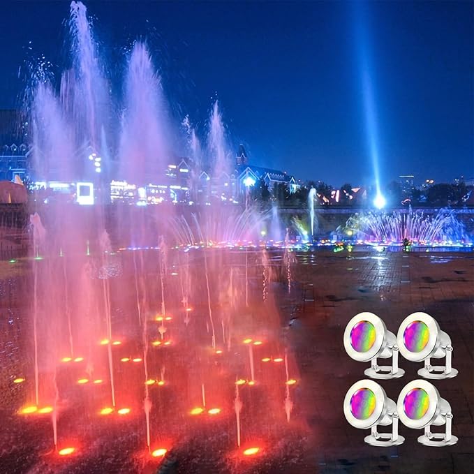 LED Pond Lights with Remote Control, 6W SS316 Stainless Steel RGB Underwater Fountain Light IP68 Waterproof Outdoor Underwater Lights for Pond Waterfall (4)
