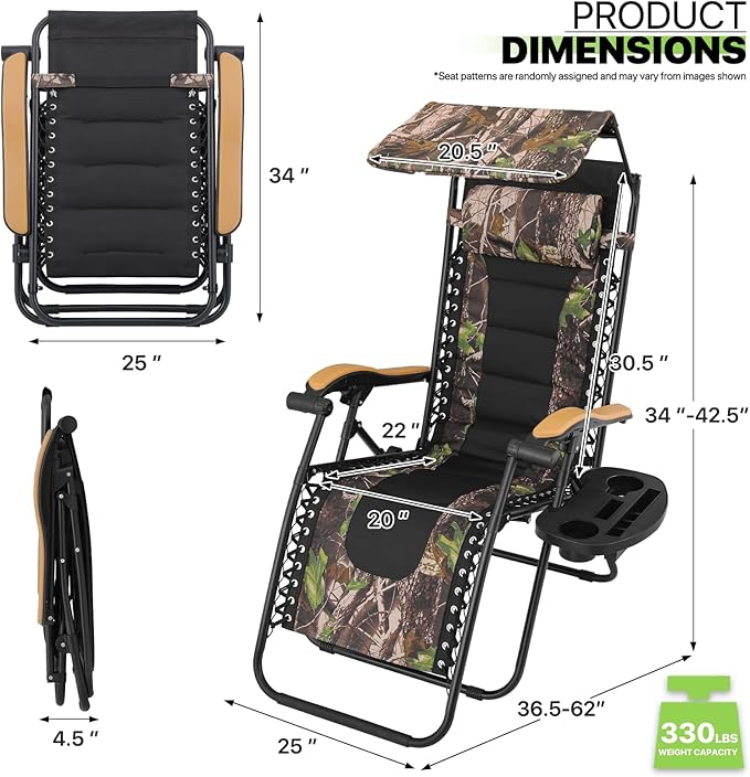 Magshion Zero Gravity Chair with Canopy Set of 2, Reclining Outdoor Patio Lounge Chair, Folding Anti Gravity Recliner, Portable Lounger with Removable Cup Holder Side Tray and Pillow Headrest