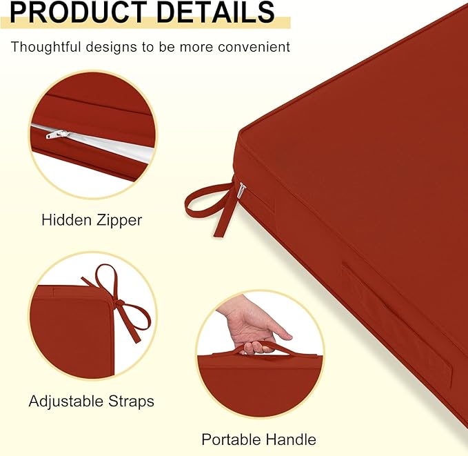 downluxe Outdoor Chair Cushions 24x24 with Removable Cover, Waterproof Patio Furniture Cushions, Deep Seat Cushions for Outdoor Furniture with Backrest for Sofa, Couch and Patio Chairs, Brick Red