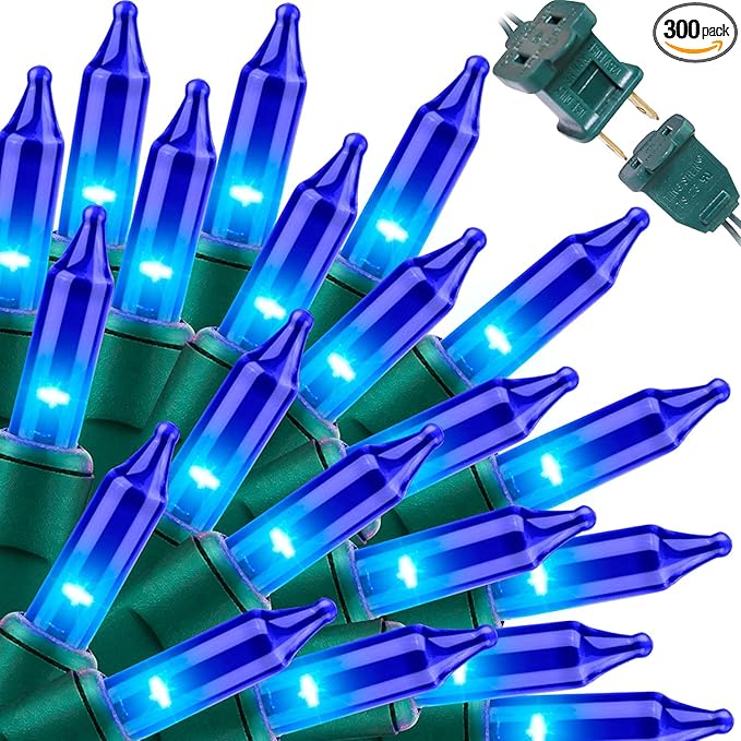 LAMPHOME Blue Christmas Lights Decoration 300Lights 63.8ft(2pk of 150L) UL Certified Mini Bulb String Lights Set Hanukkah Traditional Light for Outdoor Christmas Tree Garden Holiday Party Patio Decor